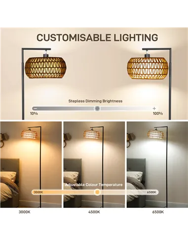 HOMCOM Boho Dimmable Floor Lamp - Black