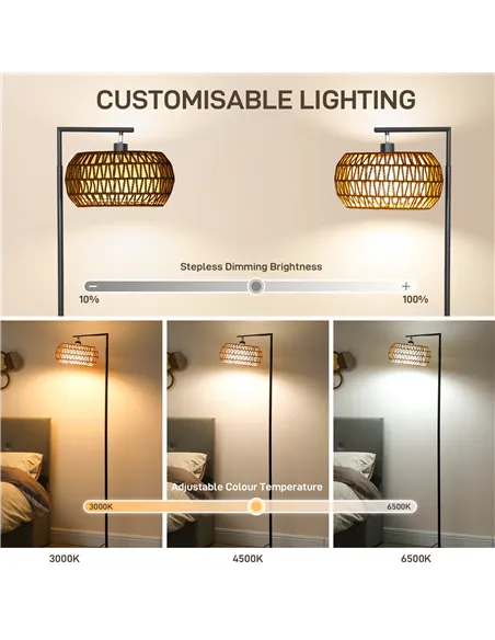 HOMCOM Boho Dimmable Floor Lamp - Black