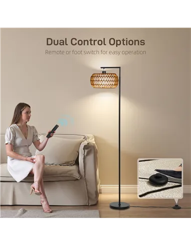 HOMCOM Boho Dimmable Floor Lamp - Black