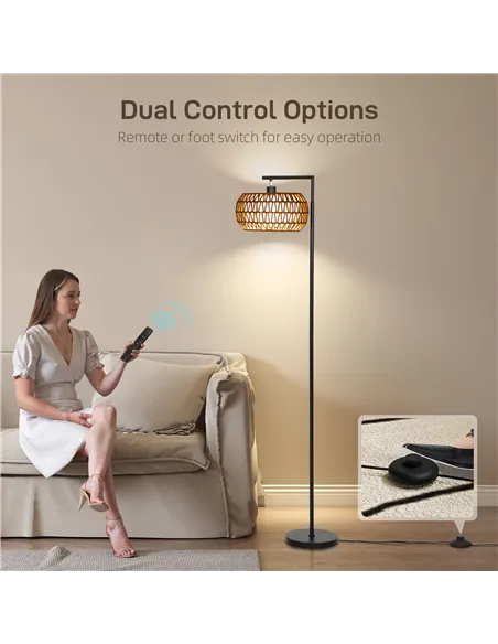 HOMCOM Boho Dimmable Floor Lamp - Black