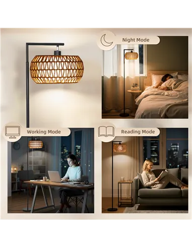 HOMCOM Boho Dimmable Floor Lamp - Black