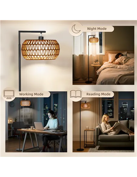 HOMCOM Boho Dimmable Floor Lamp - Black