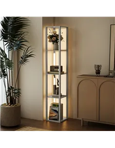 HOMCOM Floor Lamp with Shelves and 3 Brightness Levels - Oak 2