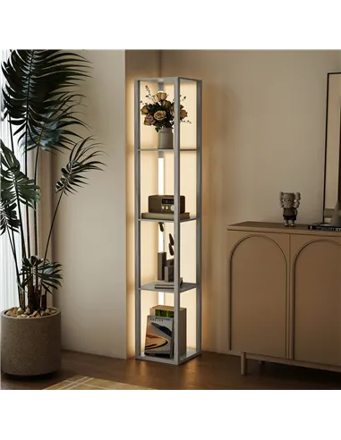 HOMCOM Floor Lamp with Shelves and 3 Brightness Levels - Oak