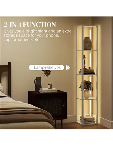 HOMCOM Floor Lamp with Shelves and 3 Brightness Levels - Oak