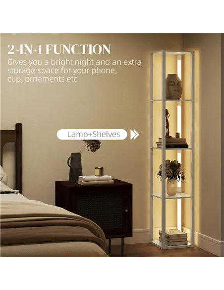 HOMCOM Floor Lamp with Shelves and 3 Brightness Levels - Oak