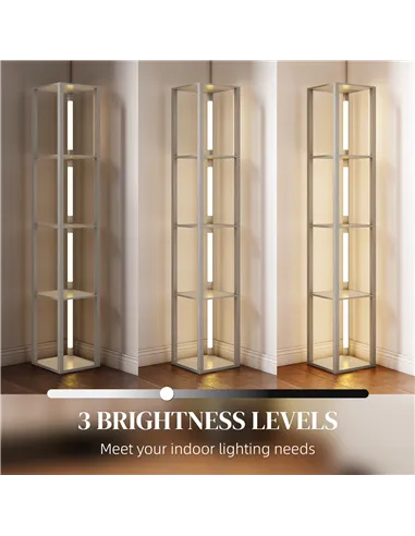 HOMCOM Floor Lamp with Shelves and 3 Brightness Levels - Oak