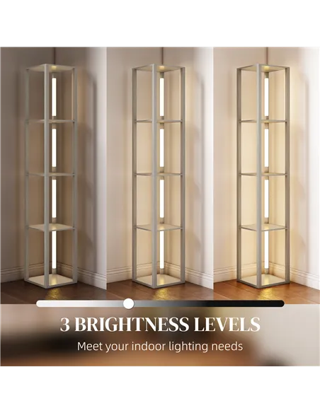 HOMCOM Floor Lamp with Shelves and 3 Brightness Levels - Oak