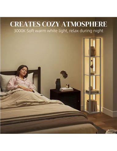 HOMCOM Floor Lamp with Shelves and 3 Brightness Levels - Oak