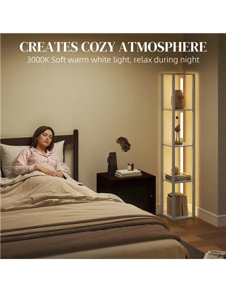 HOMCOM Floor Lamp with Shelves and 3 Brightness Levels - Oak