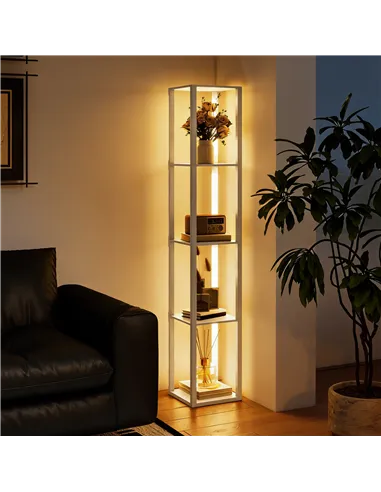 HOMCOM Floor Lamp with Shelves and 3 Brightness Levels - Oak