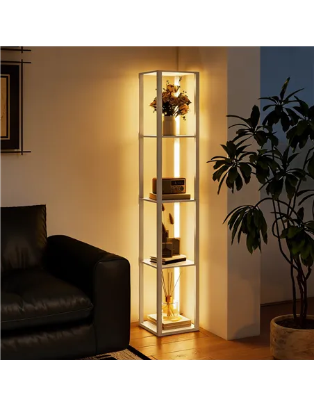 HOMCOM Floor Lamp with Shelves and 3 Brightness Levels - Oak