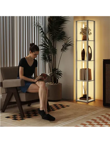 HOMCOM Floor Lamp with Shelves and 3 Brightness Levels - Oak