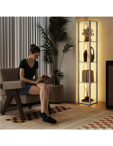 HOMCOM Floor Lamp with Shelves and 3 Brightness Levels - Oak