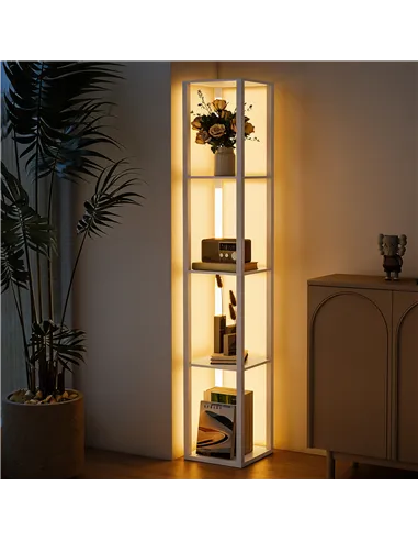 HOMCOM Floor Lamp with Shelves and 3 Brightness Levels - White