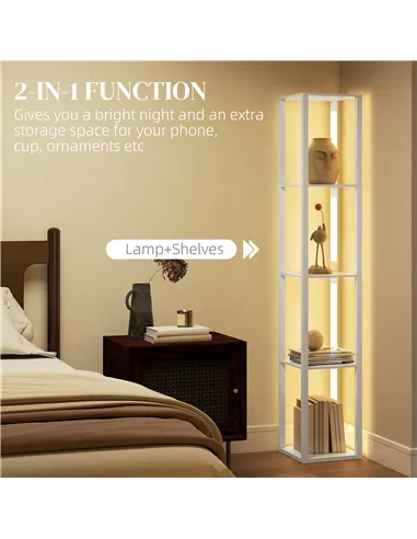 HOMCOM Floor Lamp with Shelves and 3 Brightness Levels - White