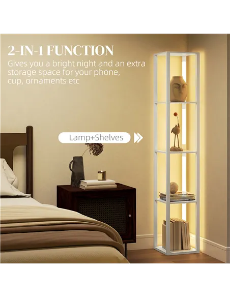 HOMCOM Floor Lamp with Shelves and 3 Brightness Levels - White