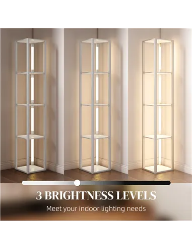 HOMCOM Floor Lamp with Shelves and 3 Brightness Levels - White