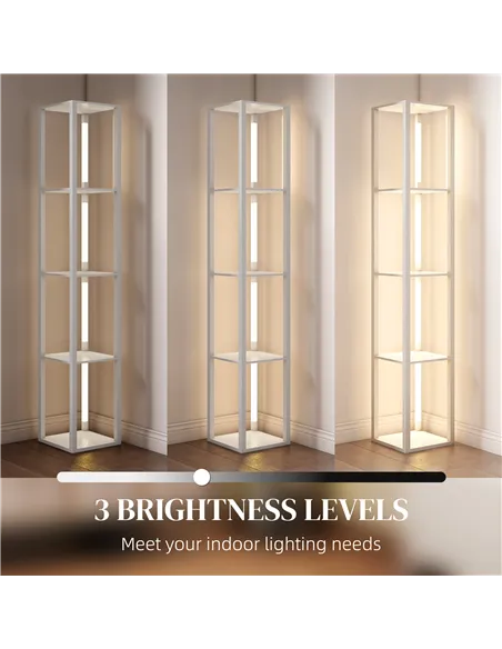 HOMCOM Floor Lamp with Shelves and 3 Brightness Levels - White