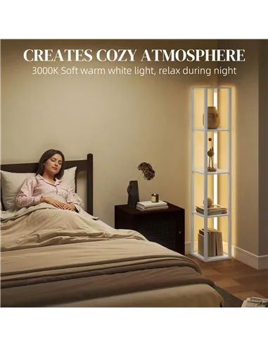 HOMCOM Floor Lamp with Shelves and 3 Brightness Levels - White