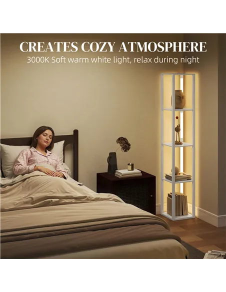 HOMCOM Floor Lamp with Shelves and 3 Brightness Levels - White