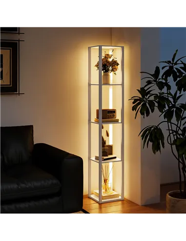 HOMCOM Floor Lamp with Shelves and 3 Brightness Levels - White