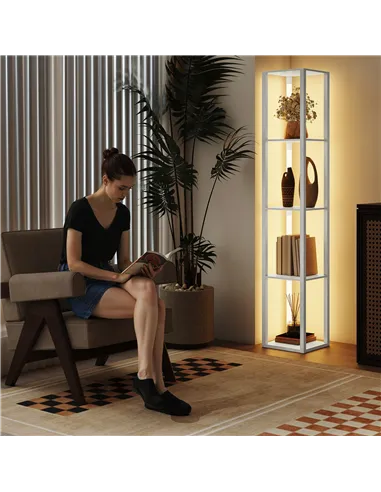 HOMCOM Floor Lamp with Shelves and 3 Brightness Levels - White