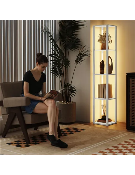 HOMCOM Floor Lamp with Shelves and 3 Brightness Levels - White