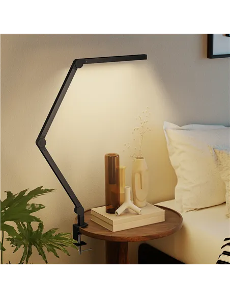 HOMCOM LED Desk Lamp, Dimmable Desk Light with Swing Arm and Clamp, Adjustable Eye-Caring Table Lamp with 2 Colour Modes & 5 Bri