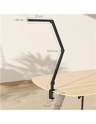 HOMCOM LED Desk Lamp, Dimmable Desk Light with Swing Arm and Clamp, Adjustable Eye-Caring Table Lamp with 2 Colour Modes & 5 Bri