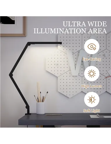 HOMCOM LED Desk Lamp, Dimmable Desk Light with Swing Arm and Clamp, Adjustable Eye-Caring Table Lamp with 2 Colour Modes & 5 Bri