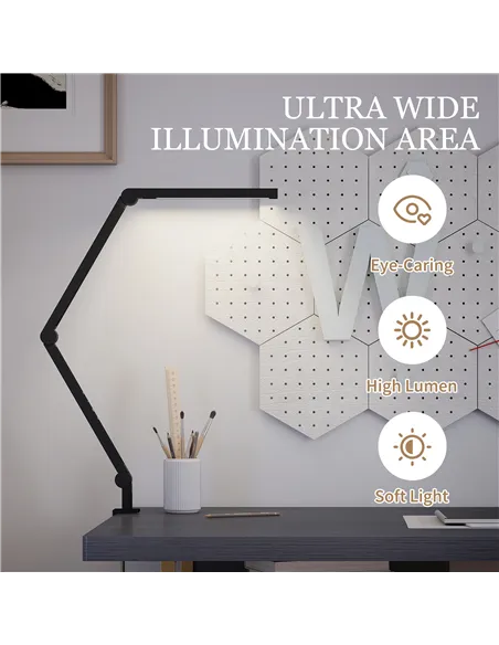 HOMCOM LED Desk Lamp, Dimmable Desk Light with Swing Arm and Clamp, Adjustable Eye-Caring Table Lamp with 2 Colour Modes & 5 Bri