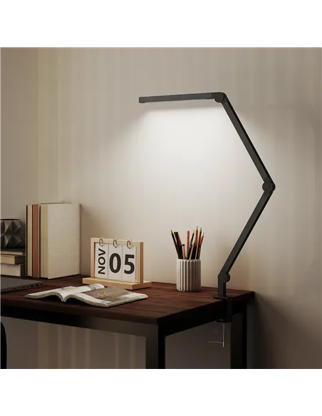 HOMCOM LED Desk Lamp, Dimmable Desk Light with Swing Arm and Clamp, Adjustable Eye-Caring Table Lamp with 2 Colour Modes & 5 Bri
