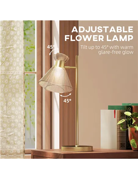 HOMCOM Modern Table Lamp, Bedside Lamp with Adjustable Flower-Shaped Head and E27 Socket for Living Room Bedroom Study, Bulb Not