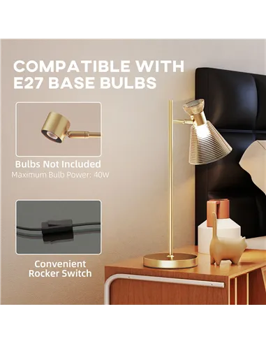 HOMCOM Modern Table Lamp, Bedside Lamp with Adjustable Flower-Shaped Head and E27 Socket for Living Room Bedroom Study, Bulb Not