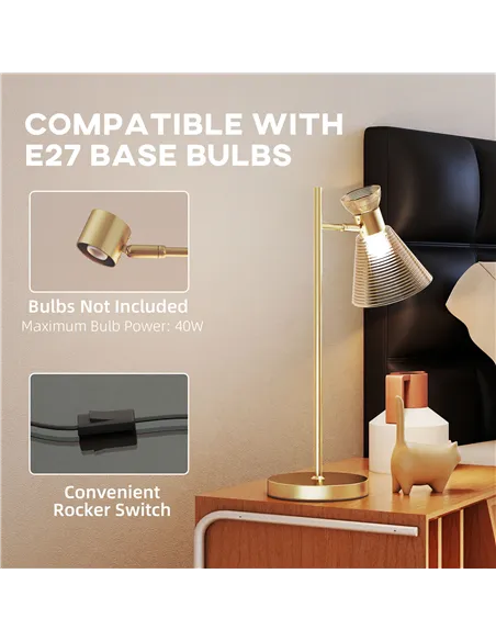 HOMCOM Modern Table Lamp, Bedside Lamp with Adjustable Flower-Shaped Head and E27 Socket for Living Room Bedroom Study, Bulb Not