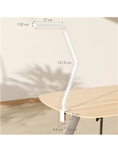 HOMCOM LED Desk Lamp, Dimmable Desk Light with Swing Arm and Clamp, Adjustable Eye-Caring Table Lamp with 2 Colour Modes & 5 Bri