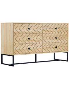 HOMCOM Bedroom Chest of Drawers, 6 Drawer Dresser, Sideboard Cabinet with Zigzag Design and Metal Base, Storage Drawer Unit, 120