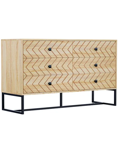 HOMCOM Bedroom Chest of Drawers, 6 Drawer Dresser, Sideboard Cabinet with Zigzag Design and Metal Base, Storage Drawer Unit, 120