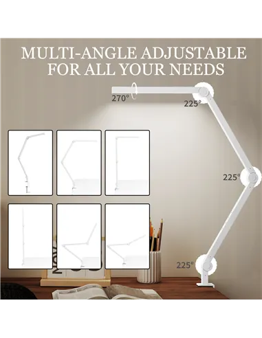 HOMCOM LED Desk Lamp, Dimmable Desk Light with Swing Arm and Clamp, Adjustable Eye-Caring Table Lamp with 2 Colour Modes & 5 Bri