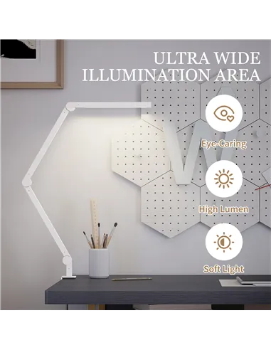 HOMCOM LED Desk Lamp, Dimmable Desk Light with Swing Arm and Clamp, Adjustable Eye-Caring Table Lamp with 2 Colour Modes & 5 Bri