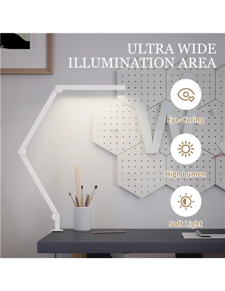 HOMCOM LED Desk Lamp, Dimmable Desk Light with Swing Arm and Clamp, Adjustable Eye-Caring Table Lamp with 2 Colour Modes & 5 Bri