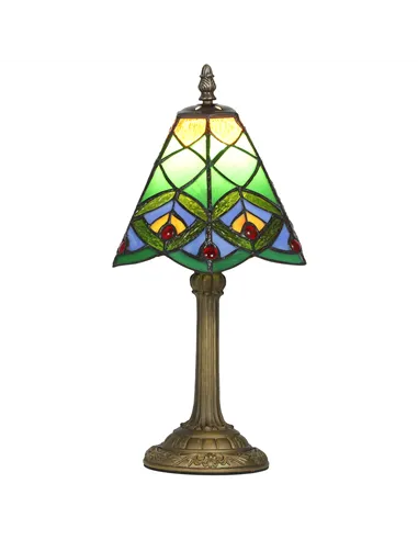 HOMCOM Tiffany-Style Table Lamp with Geometric Patterns, Handcrafted Antique Stained Glass Bedside Lamp for Living Room and Bedr