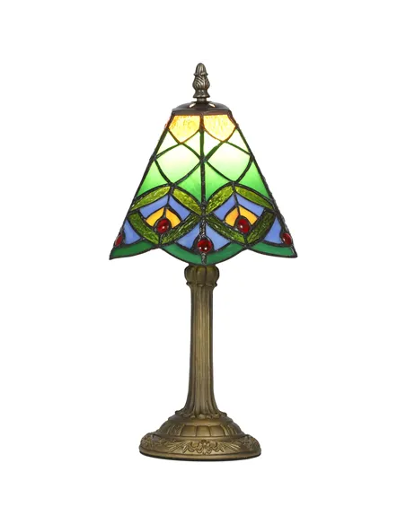 HOMCOM Tiffany-Style Table Lamp with Geometric Patterns, Handcrafted Antique Stained Glass Bedside Lamp for Living Room and Bedr