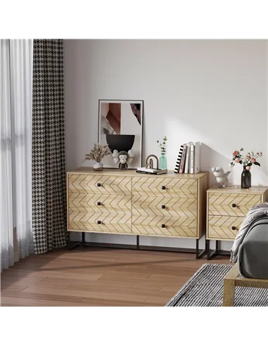 HOMCOM Bedroom Chest of Drawers, 6 Drawer Dresser, Sideboard Cabinet with Zigzag Design and Metal Base, Storage Drawer Unit, 120