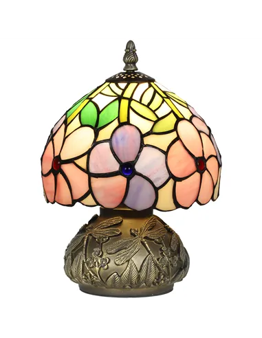HOMCOM Tiffany-Style Table Lamp with Sculpted Dragonfly Base, Handcrafted Antique Stained Glass Bedside Lamp for Living Room and