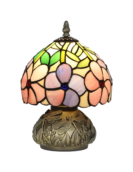 HOMCOM Tiffany-Style Table Lamp with Sculpted Dragonfly Base, Handcrafted Antique Stained Glass Bedside Lamp for Living Room and