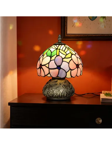 HOMCOM Tiffany-Style Table Lamp with Sculpted Dragonfly Base, Handcrafted Antique Stained Glass Bedside Lamp for Living Room and