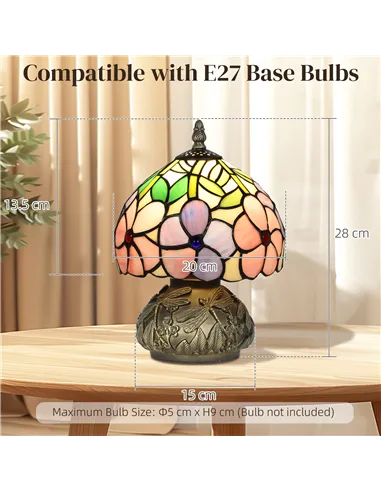 HOMCOM Tiffany-Style Table Lamp with Sculpted Dragonfly Base, Handcrafted Antique Stained Glass Bedside Lamp for Living Room and