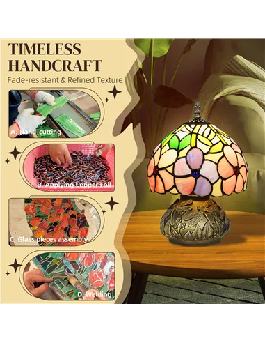 HOMCOM Tiffany-Style Table Lamp with Sculpted Dragonfly Base, Handcrafted Antique Stained Glass Bedside Lamp for Living Room and